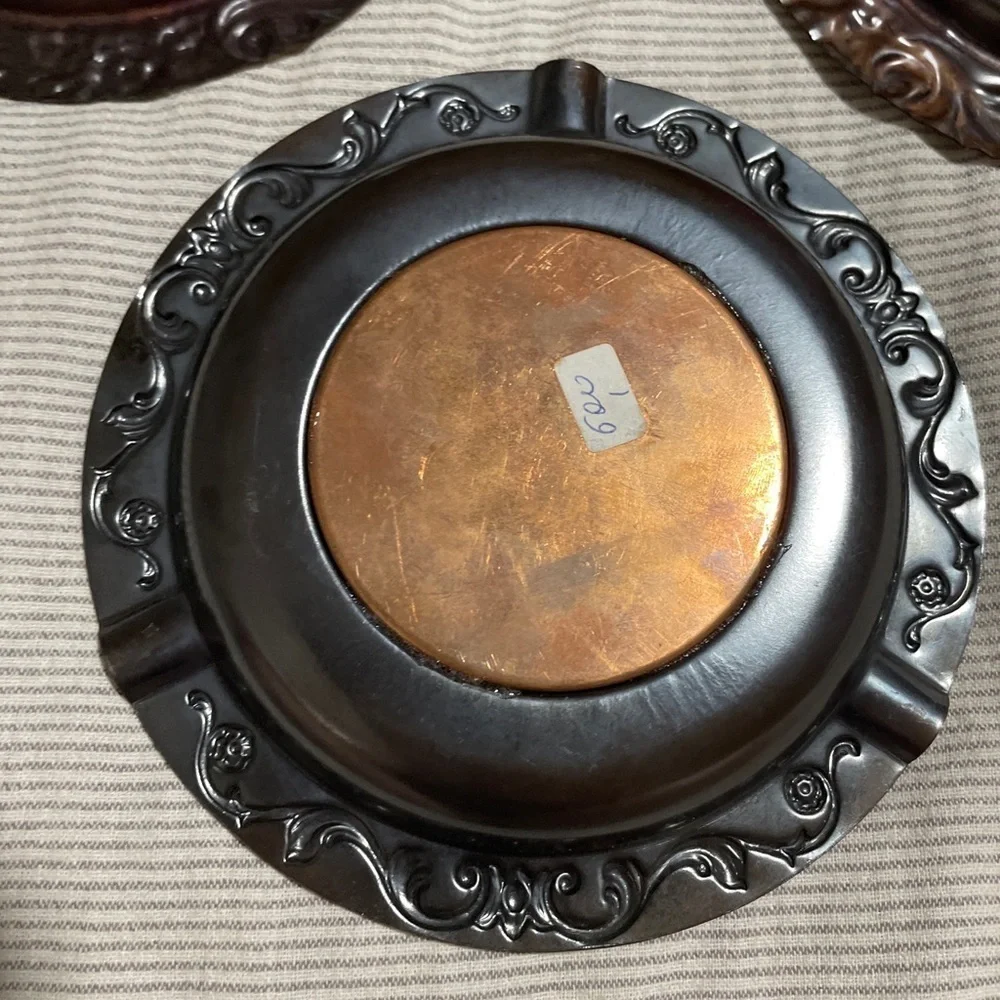 3 Souvenir Roma Vintage Embossed Copper Ashtrays